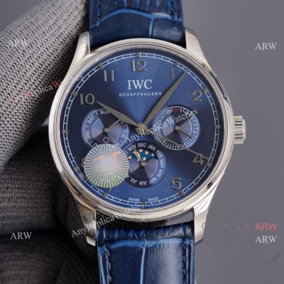 IWC Portuguese Moonphase 42MM Blue Face Arabic Leather Strap Watch